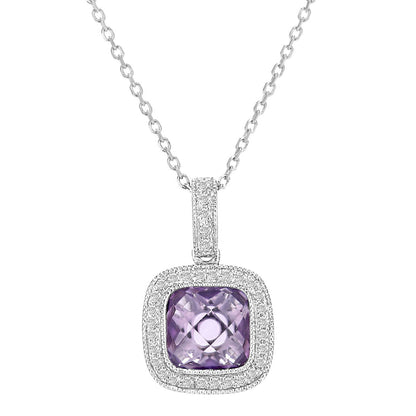 9ct White Gold  10pts Diamond Cushion 1.25ct Amethyst Necklace 16" - DP1AXL679WAM