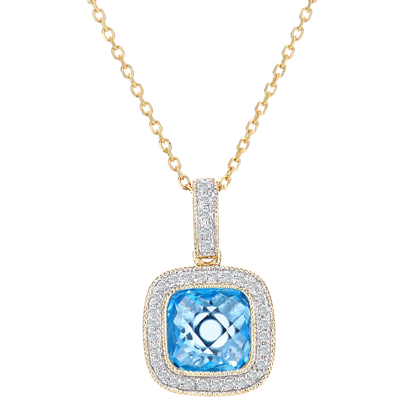 9ct White Gold  Diamond Cushion 1.75ct Blue Topaz Necklace 16" - DP1AXL679WBT