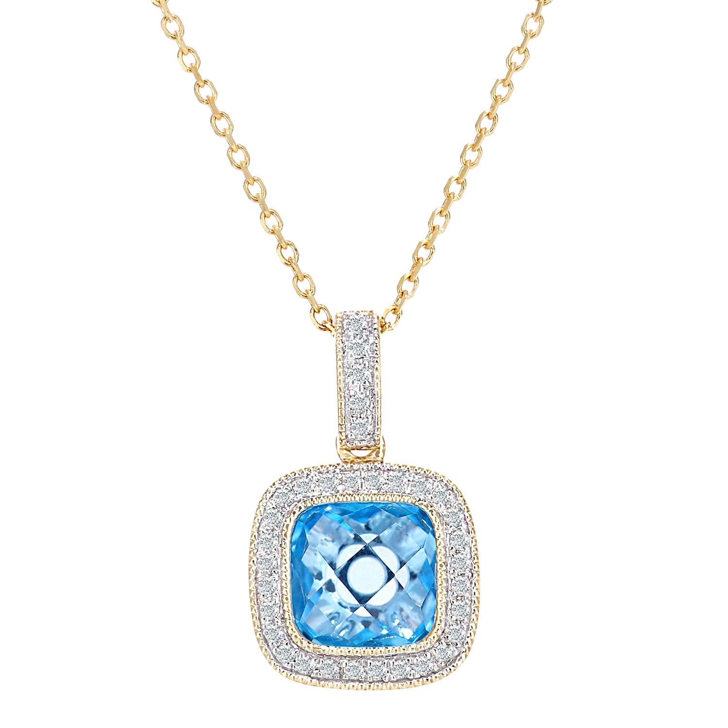 9ct White Gold  Diamond Cushion 1.75ct Blue Topaz Necklace 16" - DP1AXL679WBT