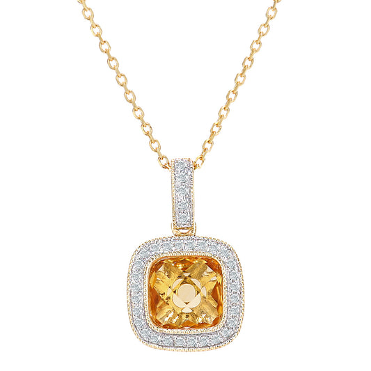 9ct Gold  10pts Diamond Cushion 1.15ct Citrine Necklace 16" - DP1AXL679YCT