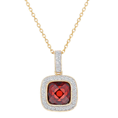 9ct Gold  10pts Diamond Cushion 1.9ct Garnet Pendant Necklace 16" - DP1AXL679YGT