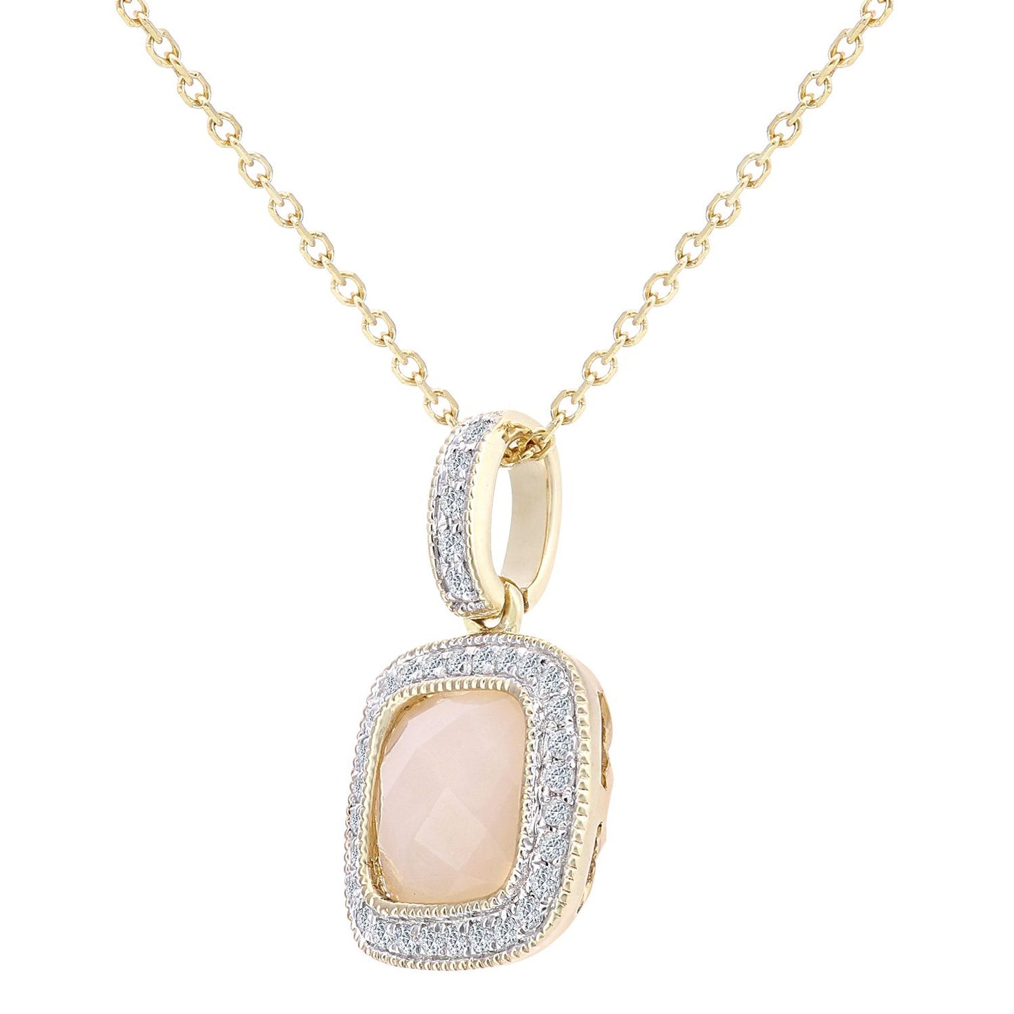 9ct Gold  10pts Diamond Cushion 1.2ct Opal Pendant Necklace 16" - DP1AXL679YPOP
