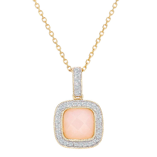 9ct Gold  10pts Diamond Cushion 1.2ct Opal Pendant Necklace 16" - DP1AXL679YPOP