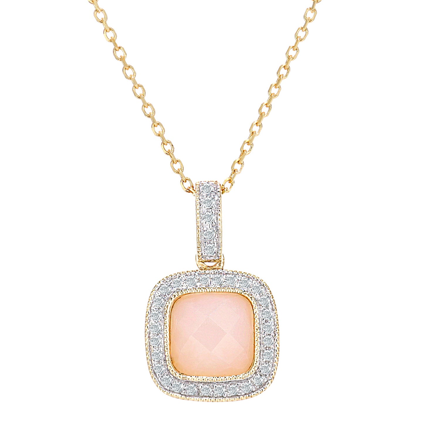 9ct Gold  10pts Diamond Cushion 1.2ct Opal Pendant Necklace 16" - DP1AXL679YPOP