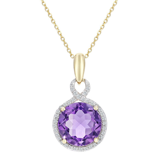 9ct White Gold  8pts Diamond 3.5ct Amethyst Pendant Necklace 16" - DP1AXL680WAM