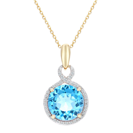 9ct White Gold  8pts Diamond 5.75ct Blue Topaz Necklace 16" - DP1AXL680WBT