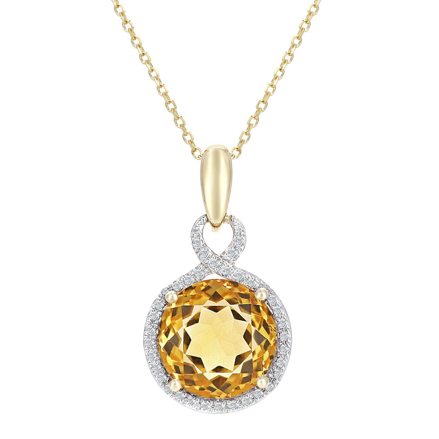 9ct Gold  8pts Diamond 3.25ct Citrine Pendant Necklace 16" - DP1AXL680YCT
