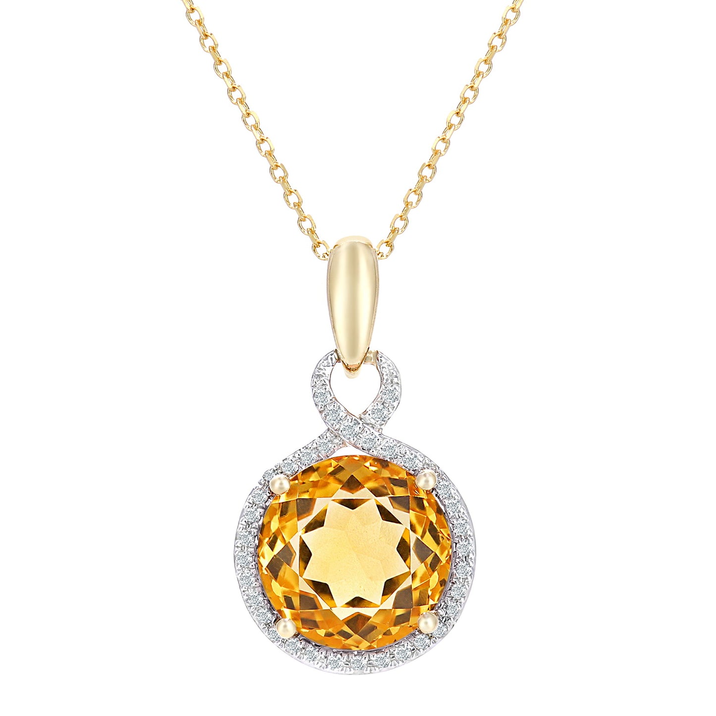 9ct Gold  8pts Diamond 3.25ct Citrine Pendant Necklace 16" - DP1AXL680YCT