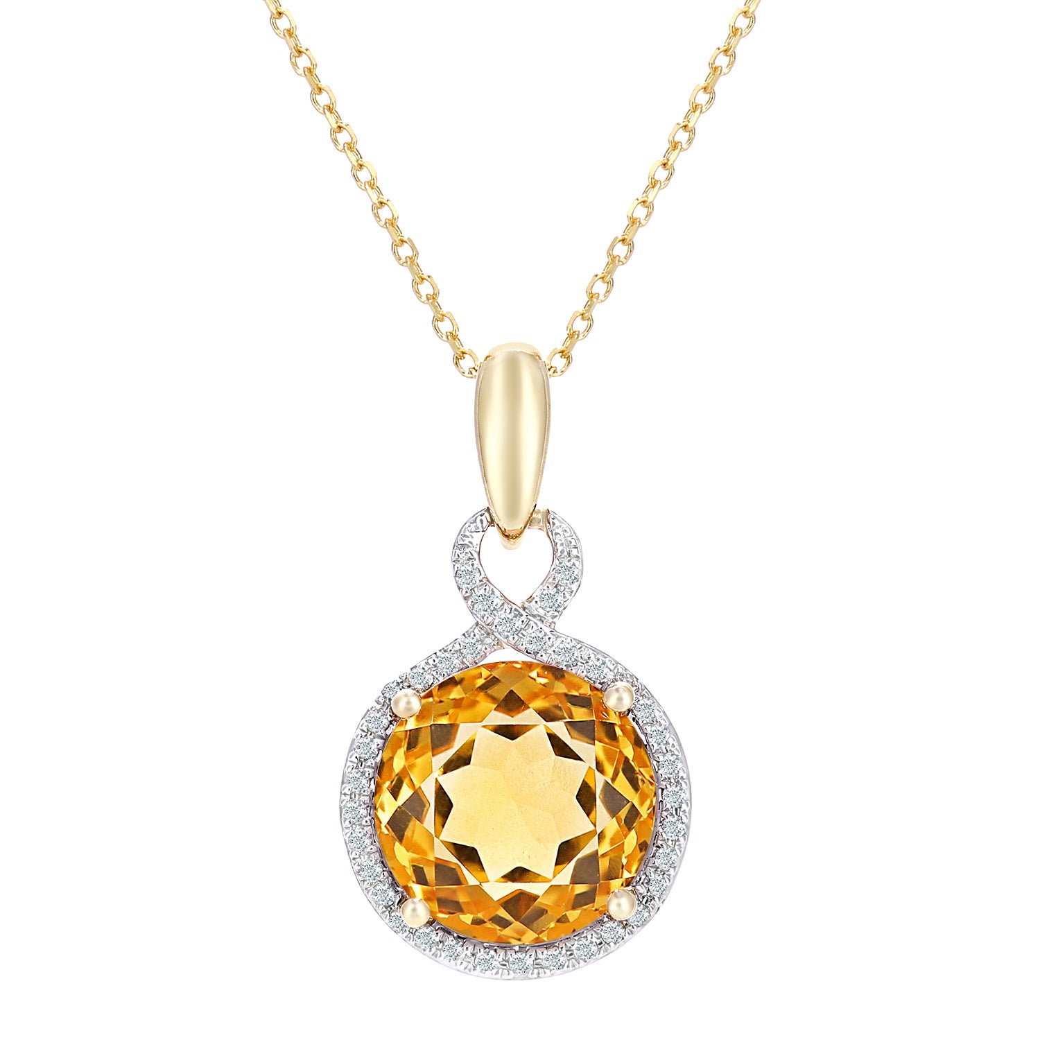 9ct Gold  8pts Diamond 3.25ct Citrine Pendant Necklace 16" - DP1AXL680YCT