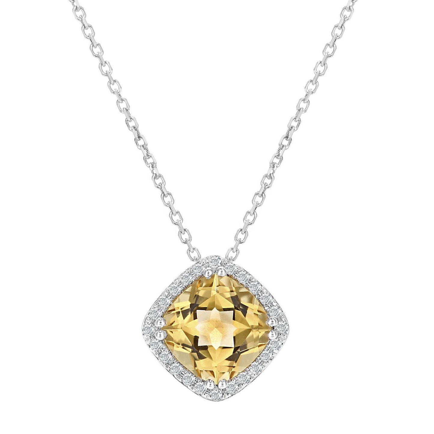 9ct White Gold  5pts Diamond Cushion 1.39ct Citrine Necklace 16" - DP1AXL681WCT