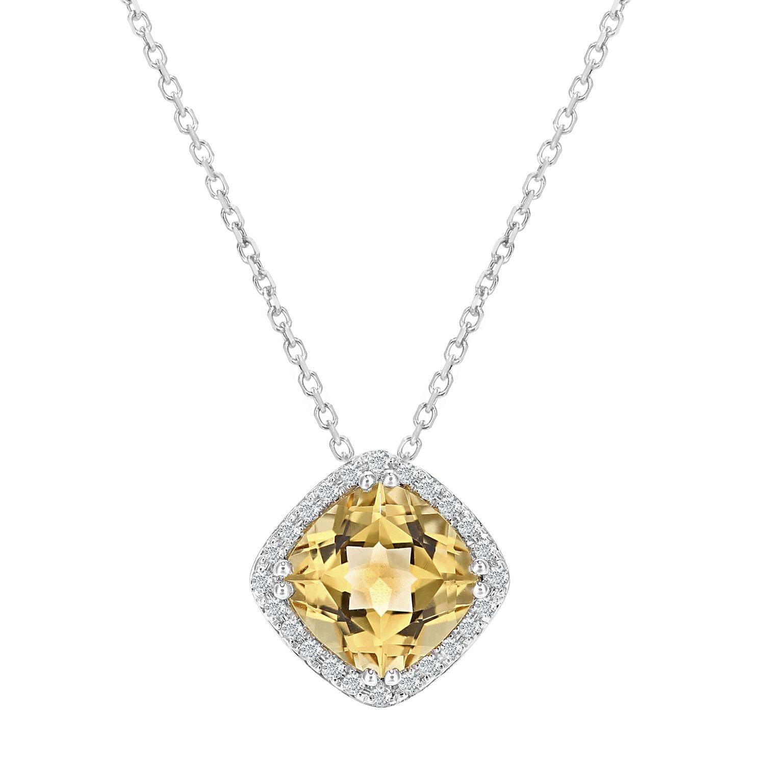 9ct White Gold  5pts Diamond Cushion 1.39ct Citrine Necklace 16" - DP1AXL681WCT