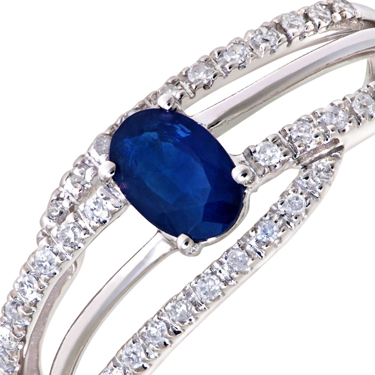 9ct White Gold  Diamond Oval Sapphire Train Track Solitaire Ring - DR1AXL109WSA