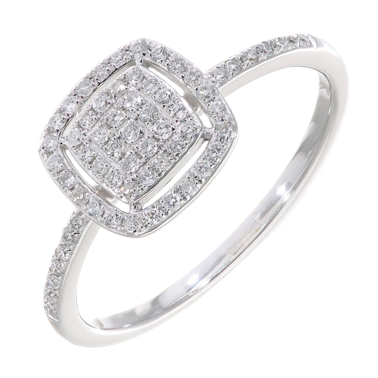 18ct White Gold  1/4ct Diamond Square Cushion Pave Halo Ring - DR1AXL50418KW
