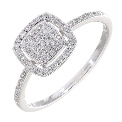 18ct White Gold  1/4ct Diamond Square Cushion Pave Halo Ring - DR1AXL50418KW