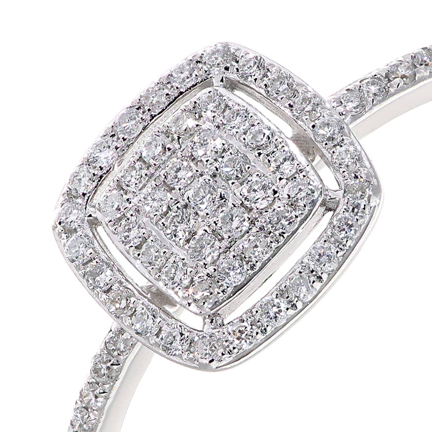 18ct White Gold  1/4ct Diamond Square Cushion Pave Halo Ring - DR1AXL50418KW