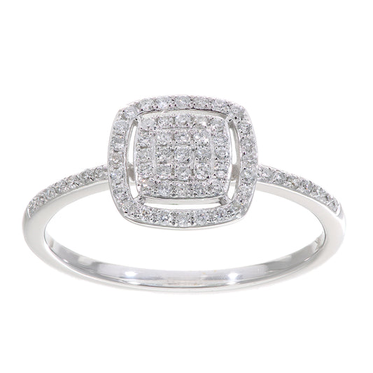18ct White Gold  1/4ct Diamond Square Cushion Pave Halo Ring - DR1AXL50418KW