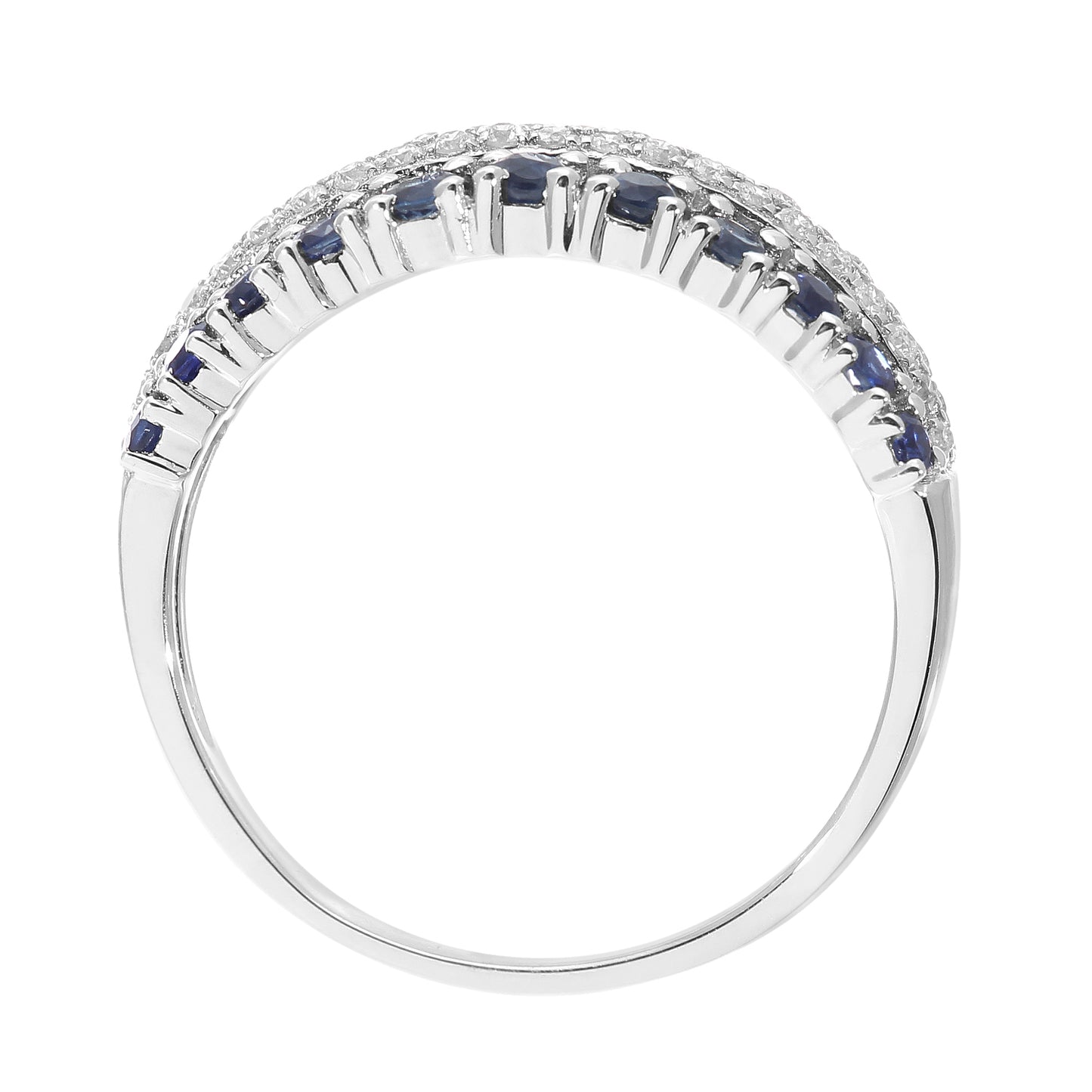 9ct White Gold  Diamond 0.9ct Sapphire Split Sea Eternity Ring 2mm - DR1AXL512WSA