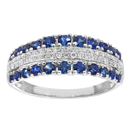 9ct White Gold  Diamond 0.9ct Sapphire Split Sea Eternity Ring 2mm - DR1AXL512WSA