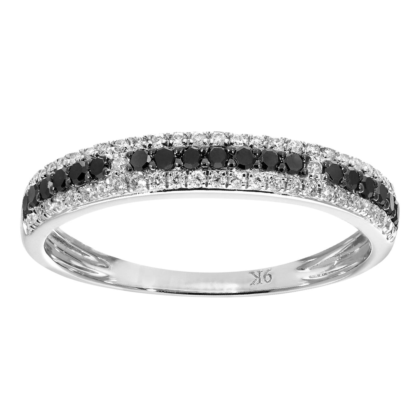 9ct White Gold  Diamond Black Diamond Inverted Eternity Ring 1.5mm - DR1AXL515WBLKD
