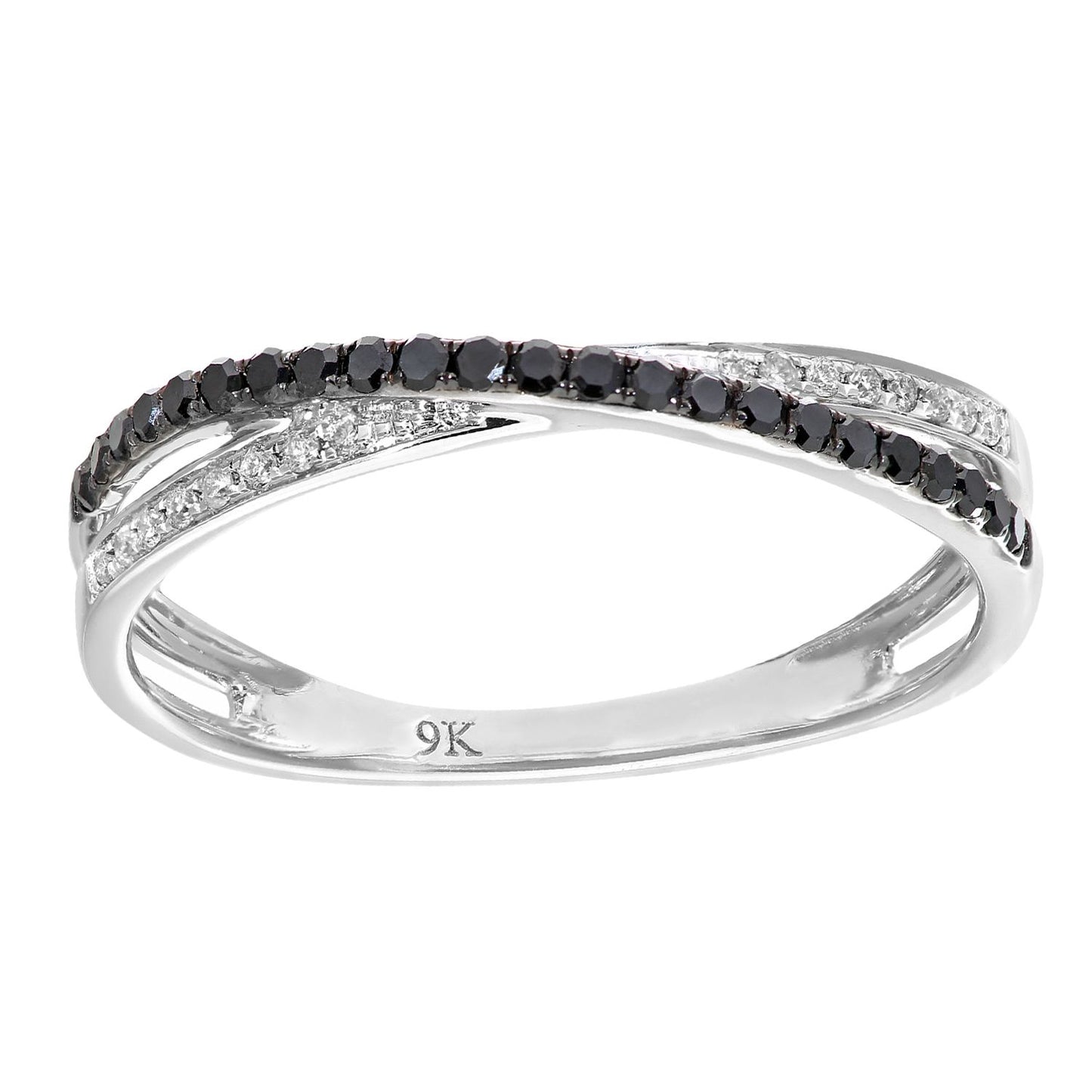 9ct White Gold  5pts Diamond 15pts Black Diamond Eternity Ring 2mm - DR1AXL516WBLKD