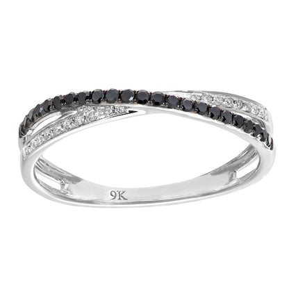9ct White Gold  5pts Diamond 15pts Black Diamond Eternity Ring 2mm - DR1AXL516WBLKD