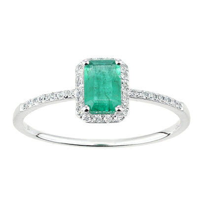 18ct White Gold  Diamond Octagon Emerald Octagon Halo Cluster Ring - DR1AXL604W18EM