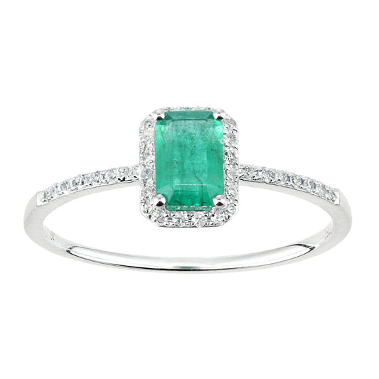 18ct White Gold  Diamond Octagon Emerald Octagon Halo Cluster Ring - DR1AXL604W18EM