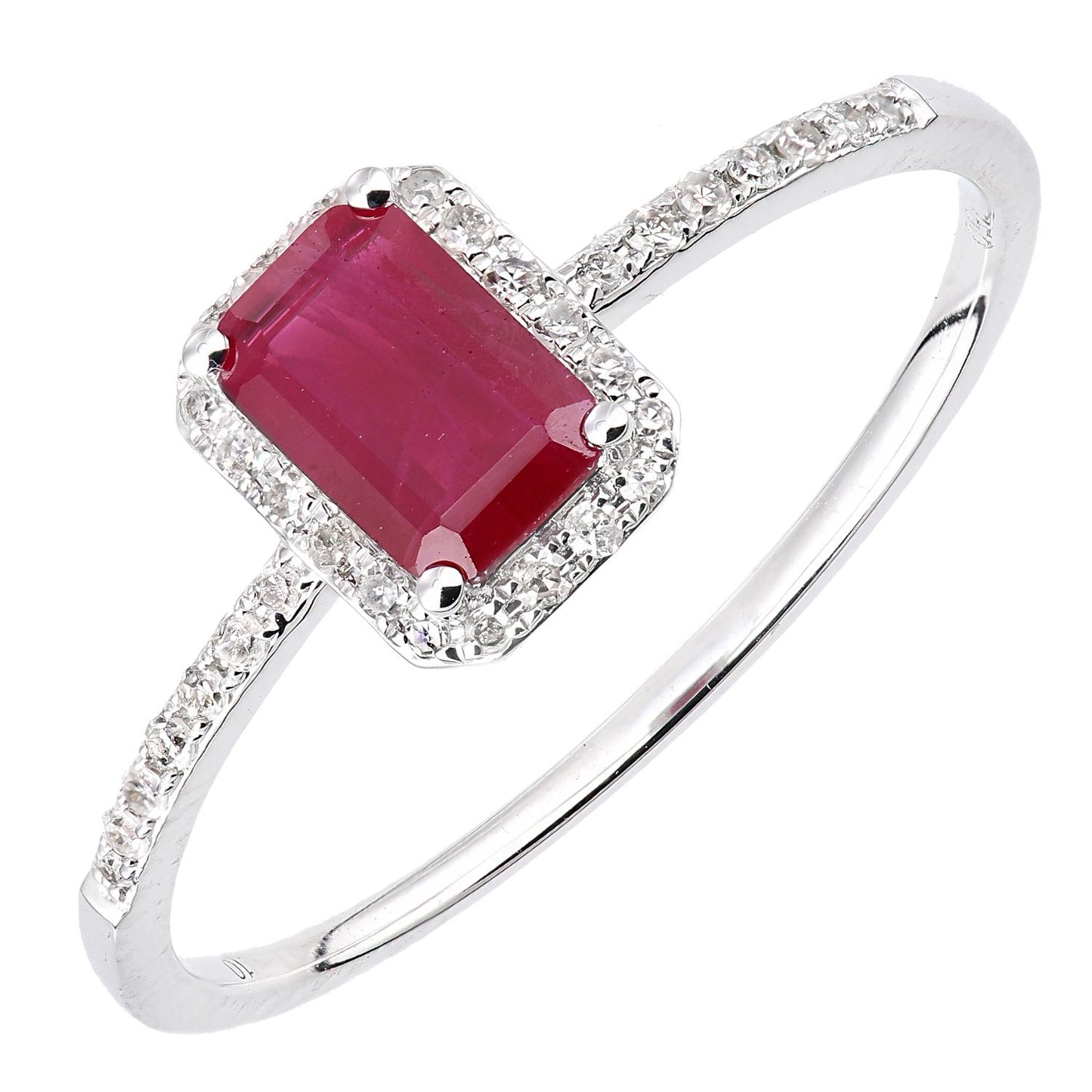 18ct White Gold  Diamond Octagon 3/4ct Ruby Octagon Halo Ring - DR1AXL604W18RU