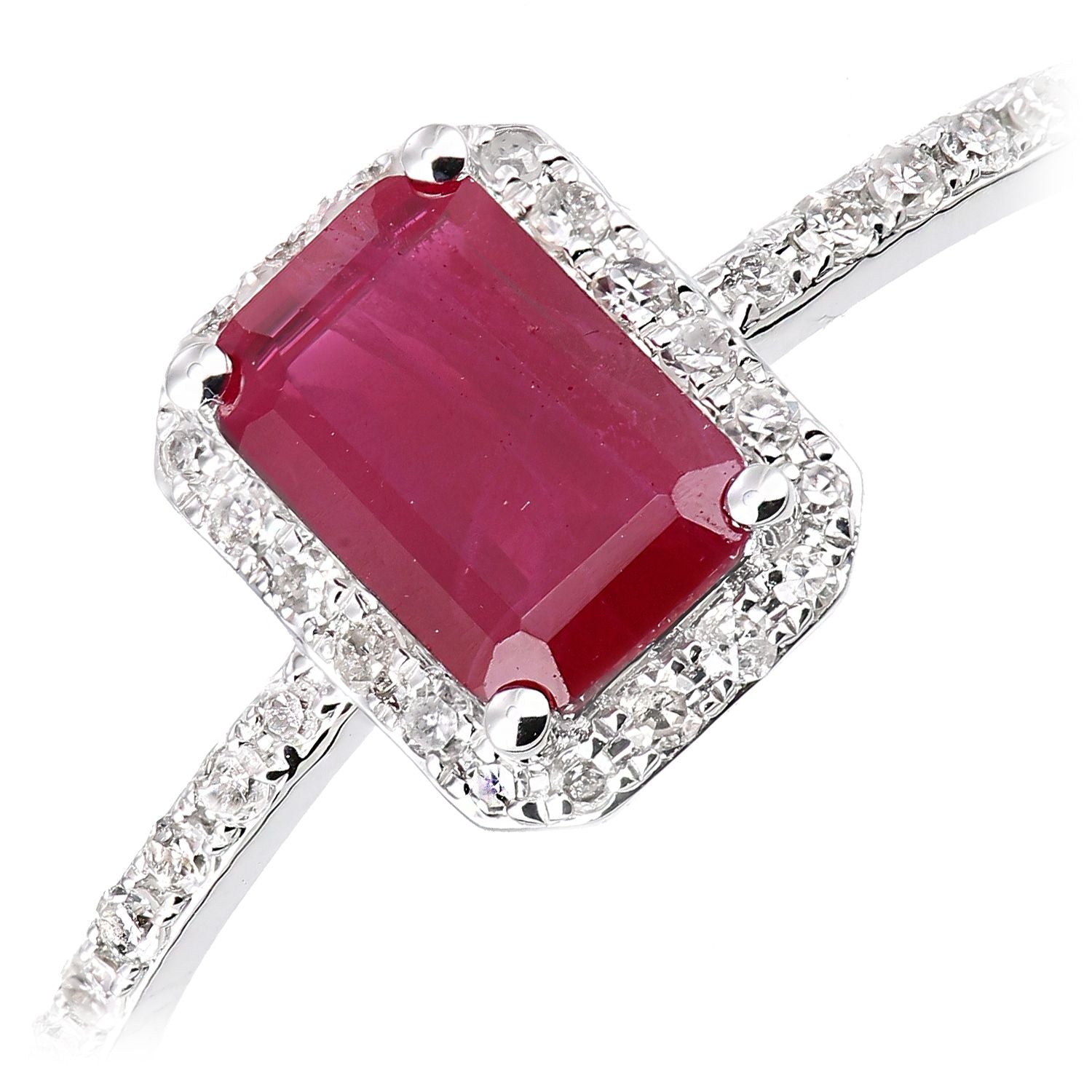 18ct White Gold  Diamond Octagon 3/4ct Ruby Octagon Halo Ring - DR1AXL604W18RU