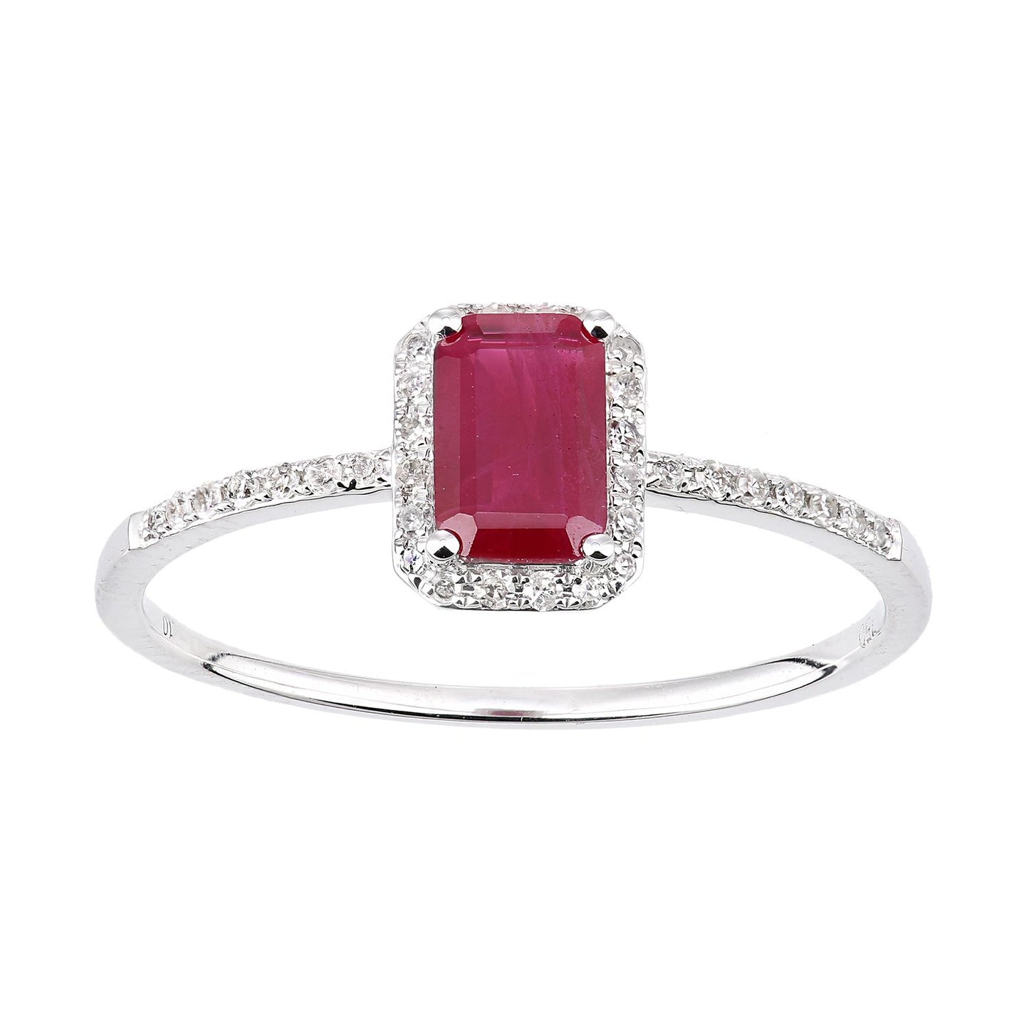 18ct White Gold  Diamond Octagon 3/4ct Ruby Octagon Halo Ring - DR1AXL604W18RU