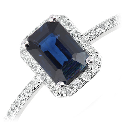 18ct White Gold  Diamond Octagon Sapphire Octagon Halo Ring - DR1AXL604W18SA