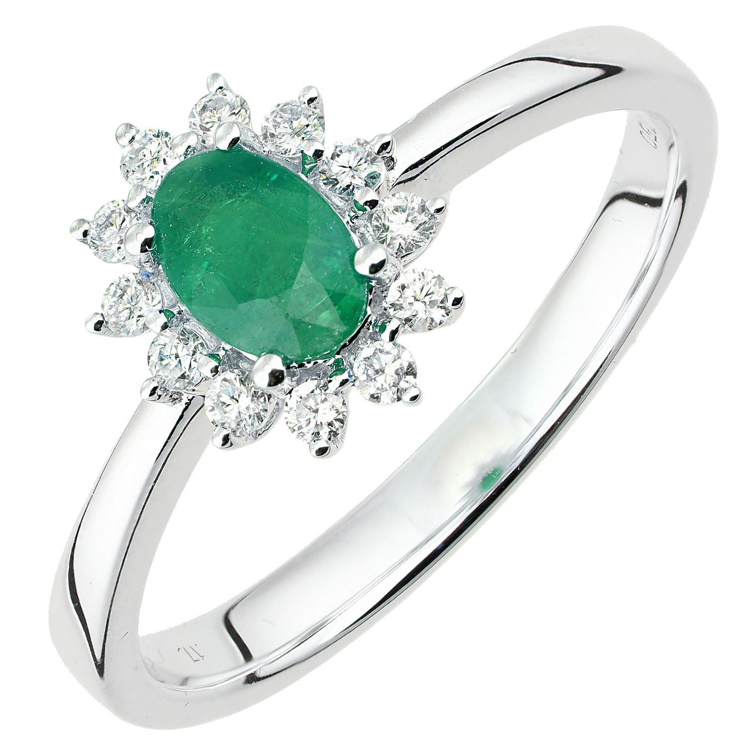 18ct White Gold  Diamond Oval 1/2ct Emerald Royal Oval Clock Ring - DR1AXL605W18EM