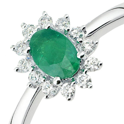 18ct White Gold  Diamond Oval 1/2ct Emerald Royal Oval Clock Ring - DR1AXL605W18EM
