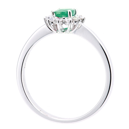 18ct White Gold  Diamond Oval 1/2ct Emerald Royal Oval Clock Ring - DR1AXL605W18EM