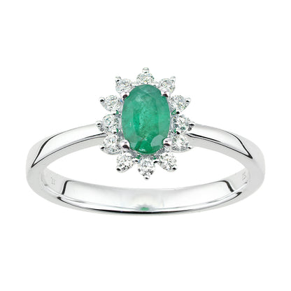 18ct White Gold  Diamond Oval 1/2ct Emerald Royal Oval Clock Ring - DR1AXL605W18EM