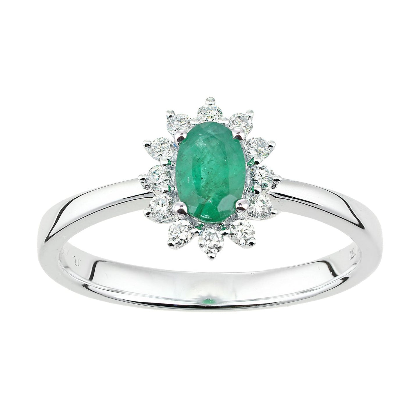 18ct White Gold  Diamond Oval 1/2ct Emerald Royal Oval Clock Ring - DR1AXL605W18EM