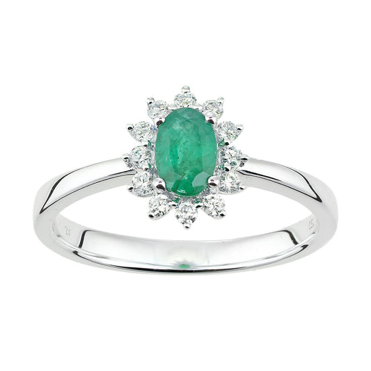 18ct White Gold  Diamond Oval 1/2ct Emerald Royal Oval Clock Ring - DR1AXL605W18EM