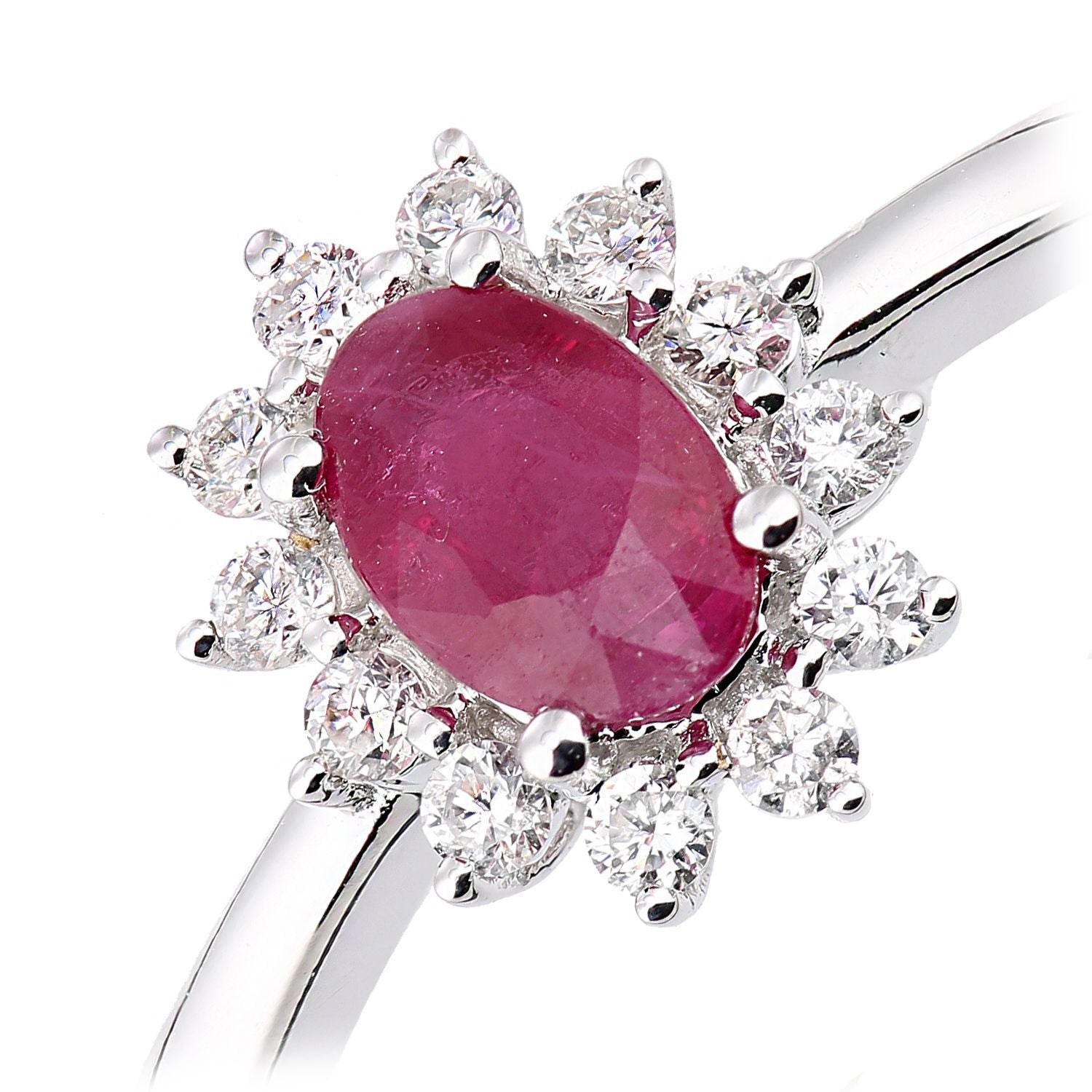 18ct White Gold  Diamond Oval Ruby Royal Oval Clock Cluster Ring - DR1AXL605W18RU