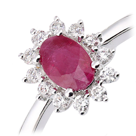 18ct White Gold  Diamond Oval Ruby Royal Oval Clock Cluster Ring - DR1AXL605W18RU