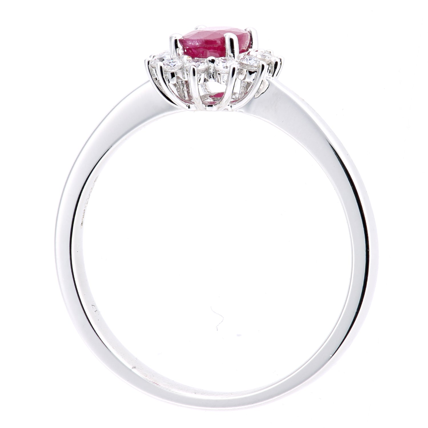 18ct White Gold  Diamond Oval Ruby Royal Oval  Clock Cluster Ring - DR1AXL605W18RU