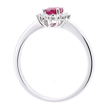 18ct White Gold  Diamond Oval Ruby Royal Oval  Clock Cluster Ring - DR1AXL605W18RU