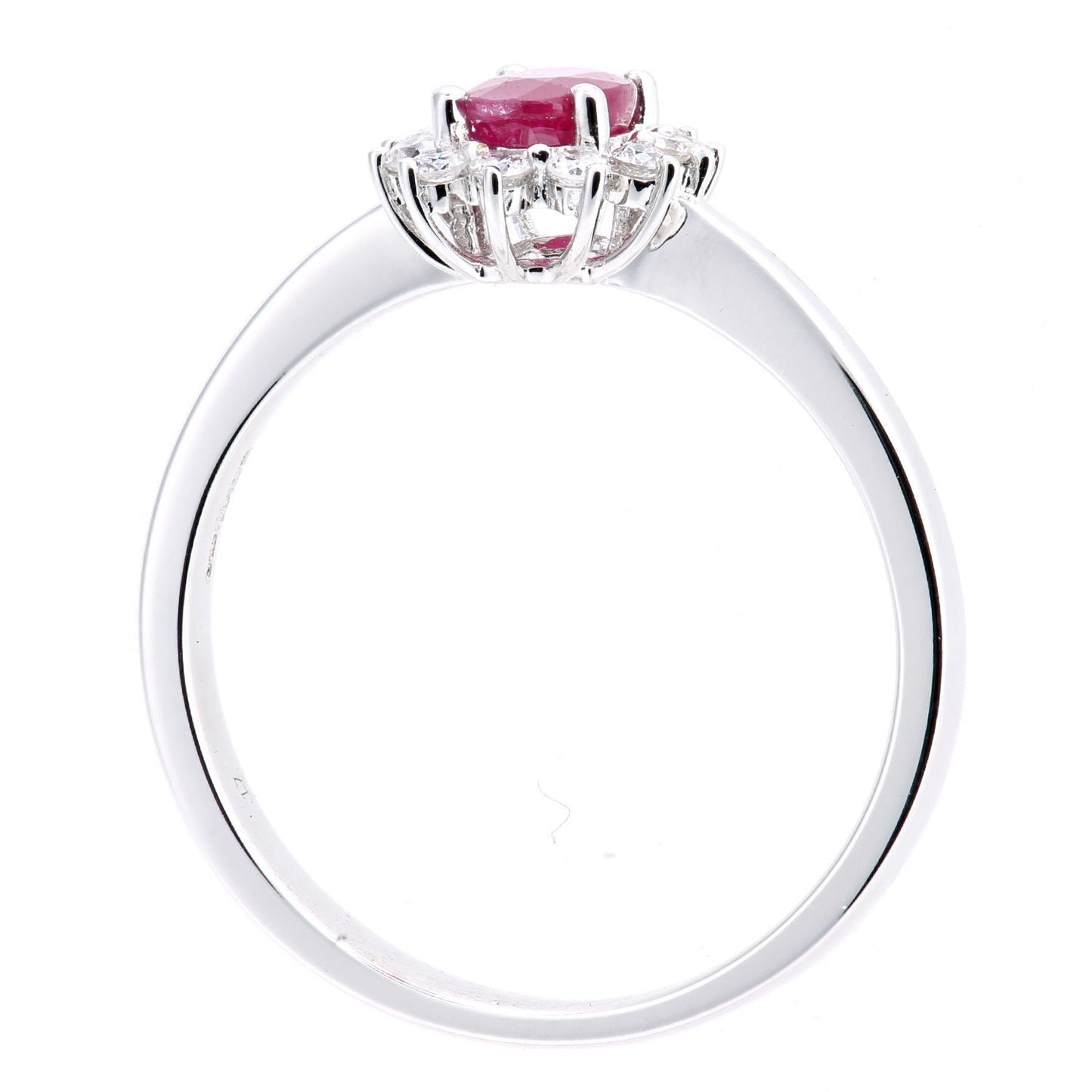 18ct White Gold  Diamond Oval Ruby Royal Oval Clock Cluster Ring - DR1AXL605W18RU