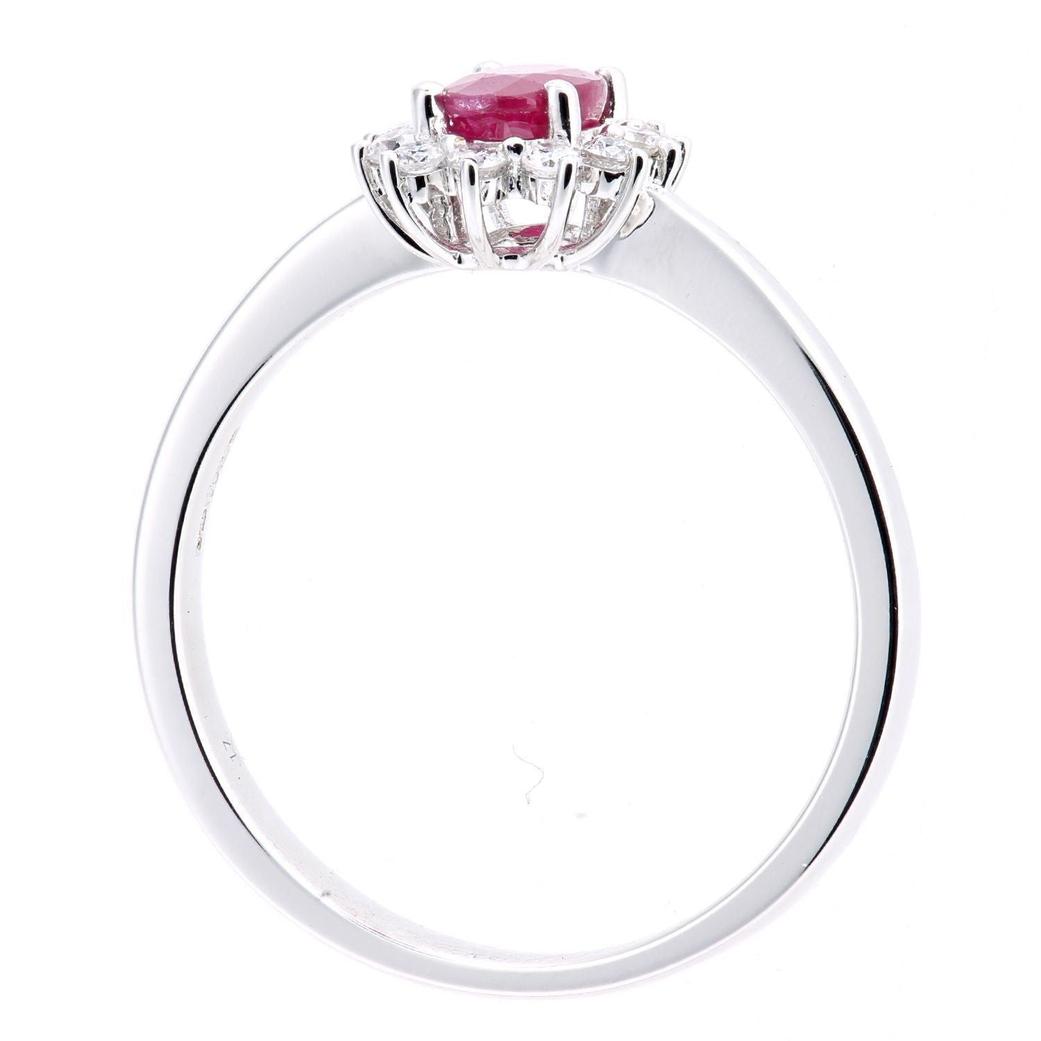 18ct White Gold  Diamond Oval Ruby Royal Oval Clock Cluster Ring - DR1AXL605W18RU