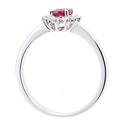 18ct White Gold  Diamond Oval Ruby Royal Oval Clock Cluster Ring - DR1AXL605W18RU