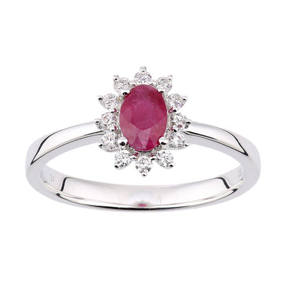 18ct White Gold  Diamond Oval Ruby Royal Oval Clock Cluster Ring - DR1AXL605W18RU