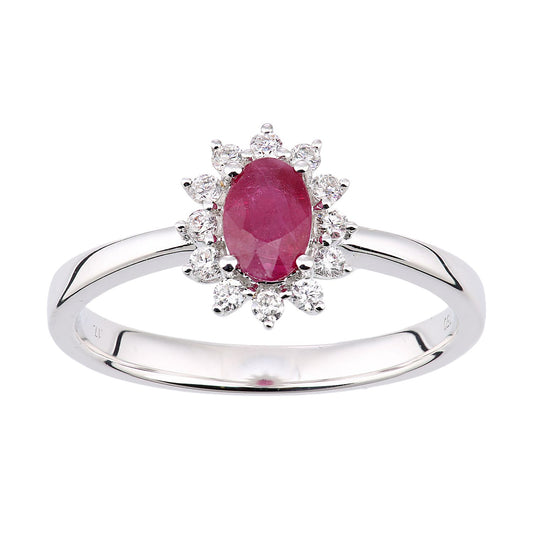 18ct White Gold  Diamond Oval Ruby Royal Oval  Clock Cluster Ring - DR1AXL605W18RU