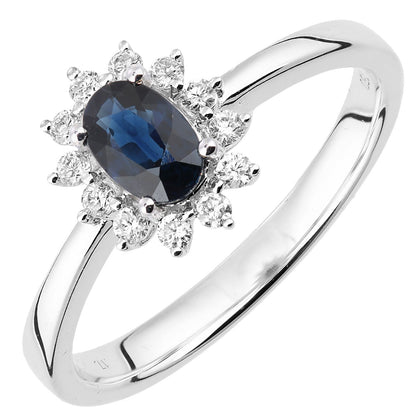 18ct White Gold  Diamond Oval Sapphire Royal Oval Clock Ring - DR1AXL605W18SA