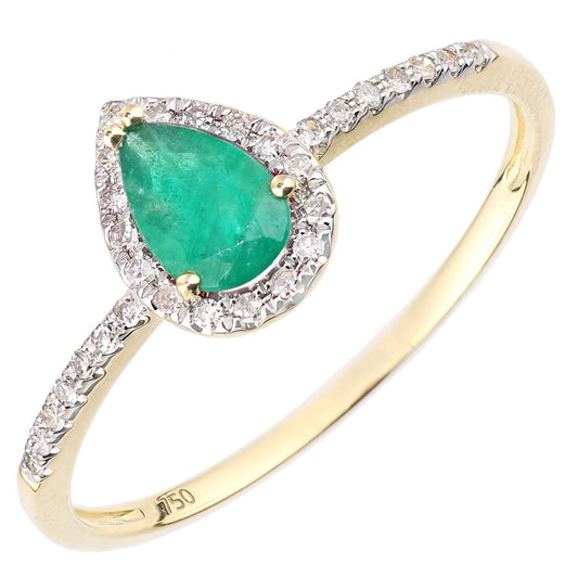 18ct Gold  Diamond Pear Emerald Pear Raindrop Halo Cluster Ring - DR1AXL606Y18EM