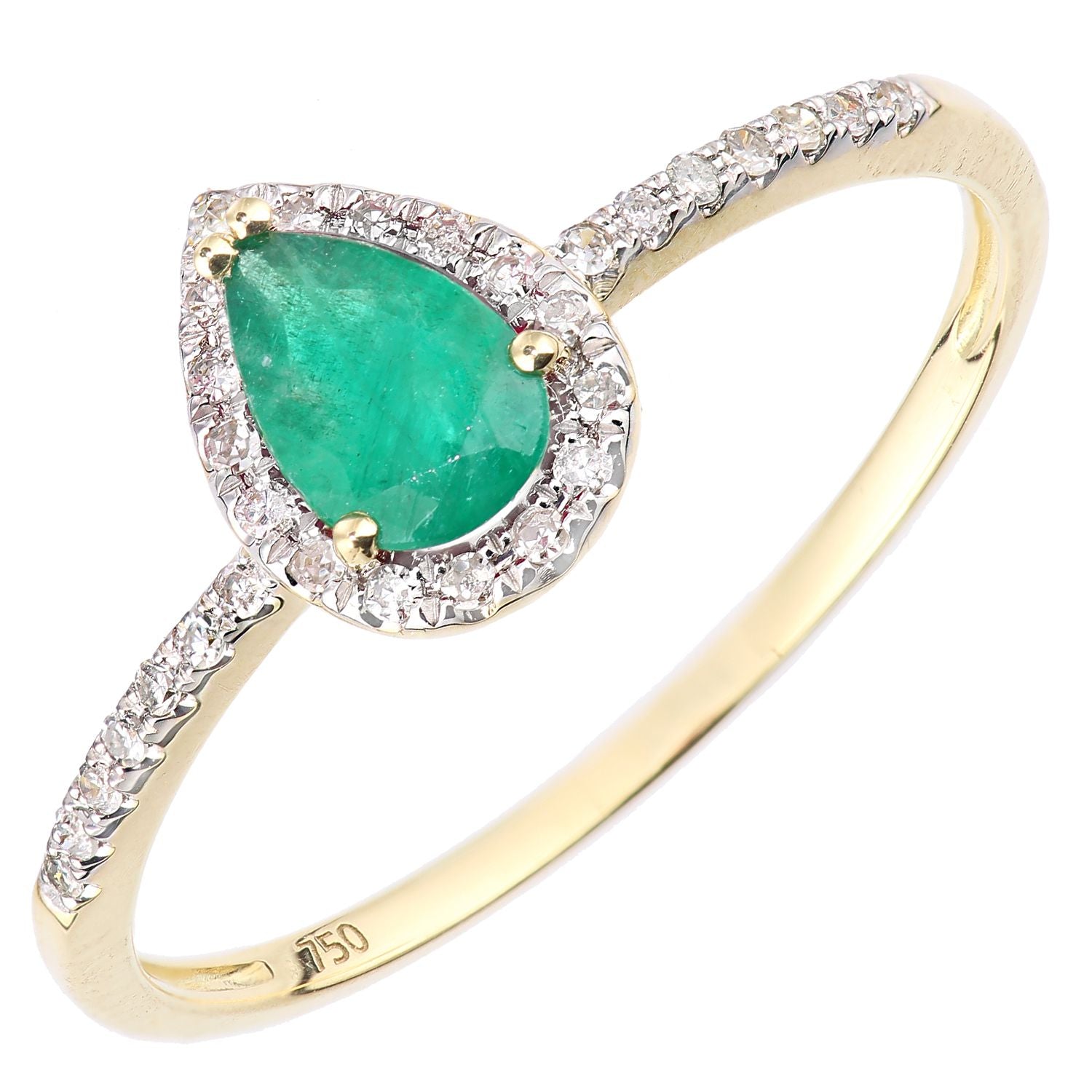 18ct Gold  Diamond Pear Emerald Pear Raindrop Halo Cluster Ring - DR1AXL606Y18EM