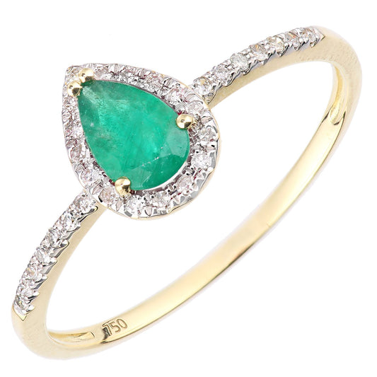18ct Gold  Diamond Pear Emerald Pear Raindrop Halo Cluster Ring - DR1AXL606Y18EM